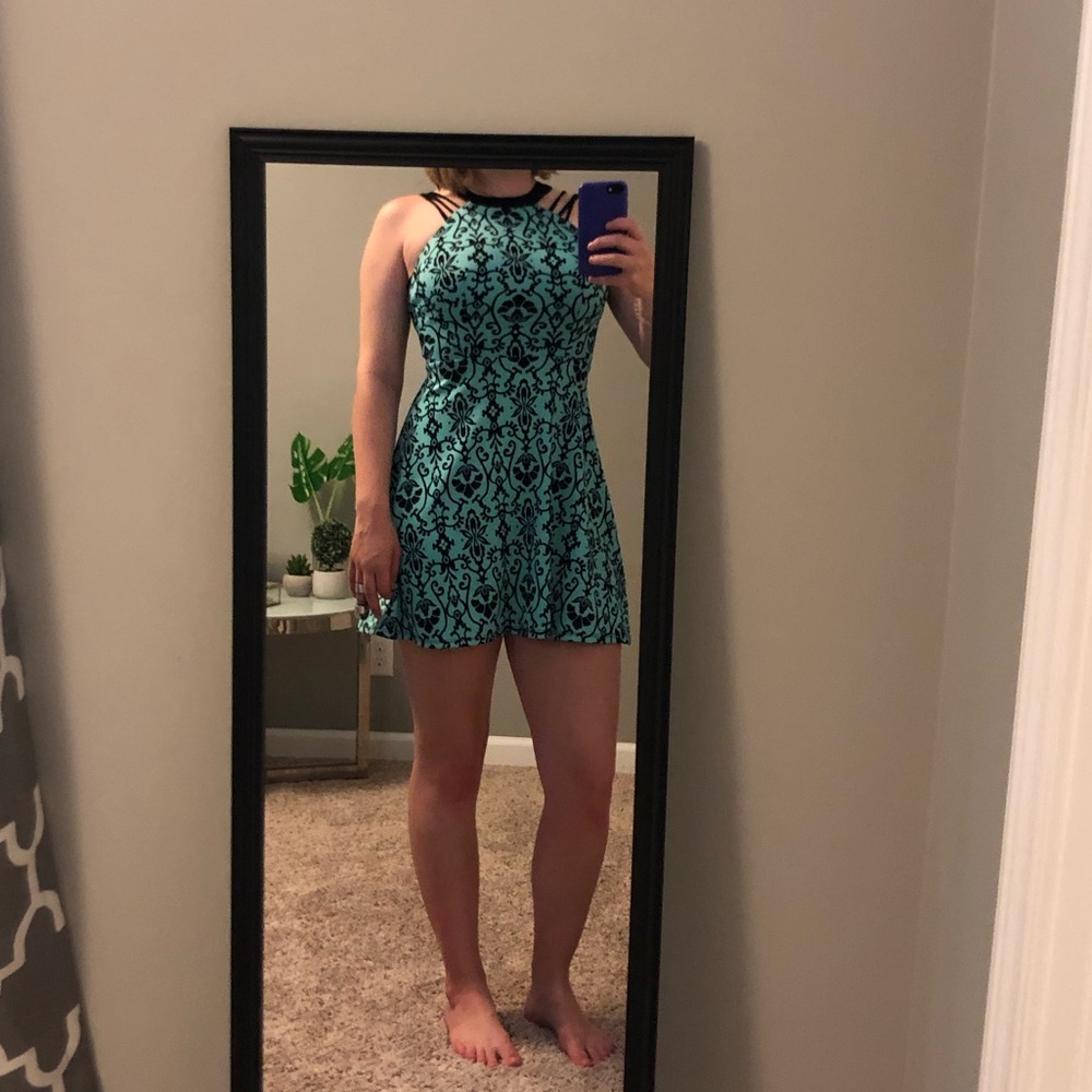 Teal and black party dress